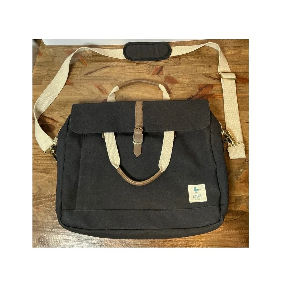 Esperos Baldwin Porter Messenger Bag Black Canvas Laptop Briefcase Austin Texas